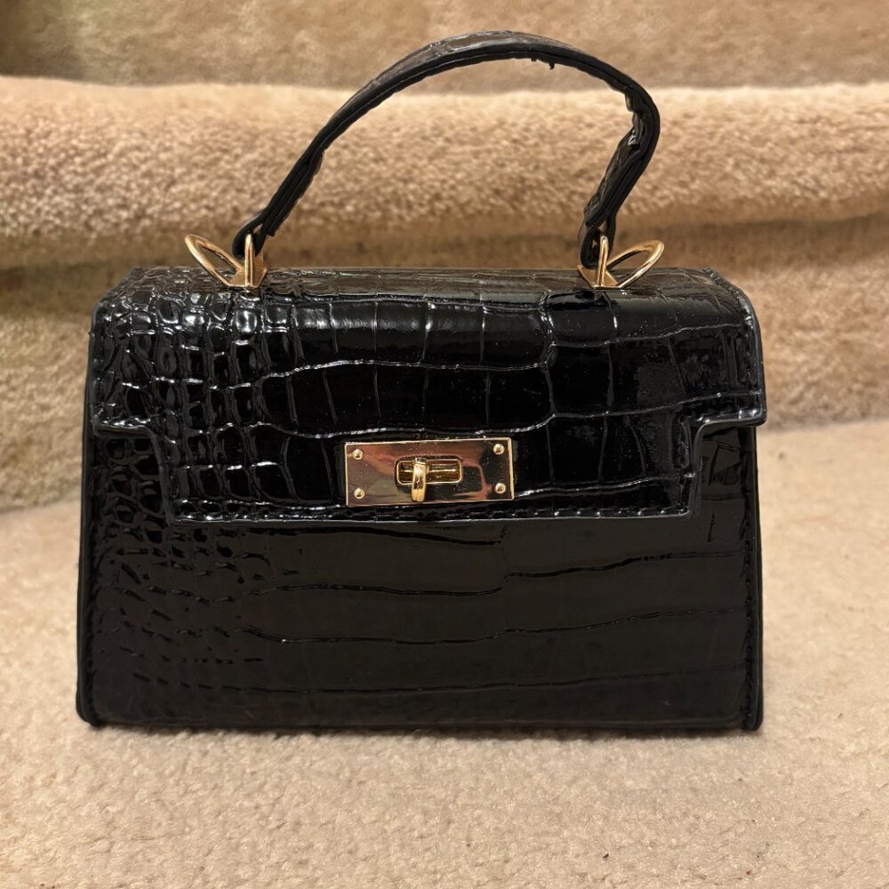 Mini black crocodile pattern handbag